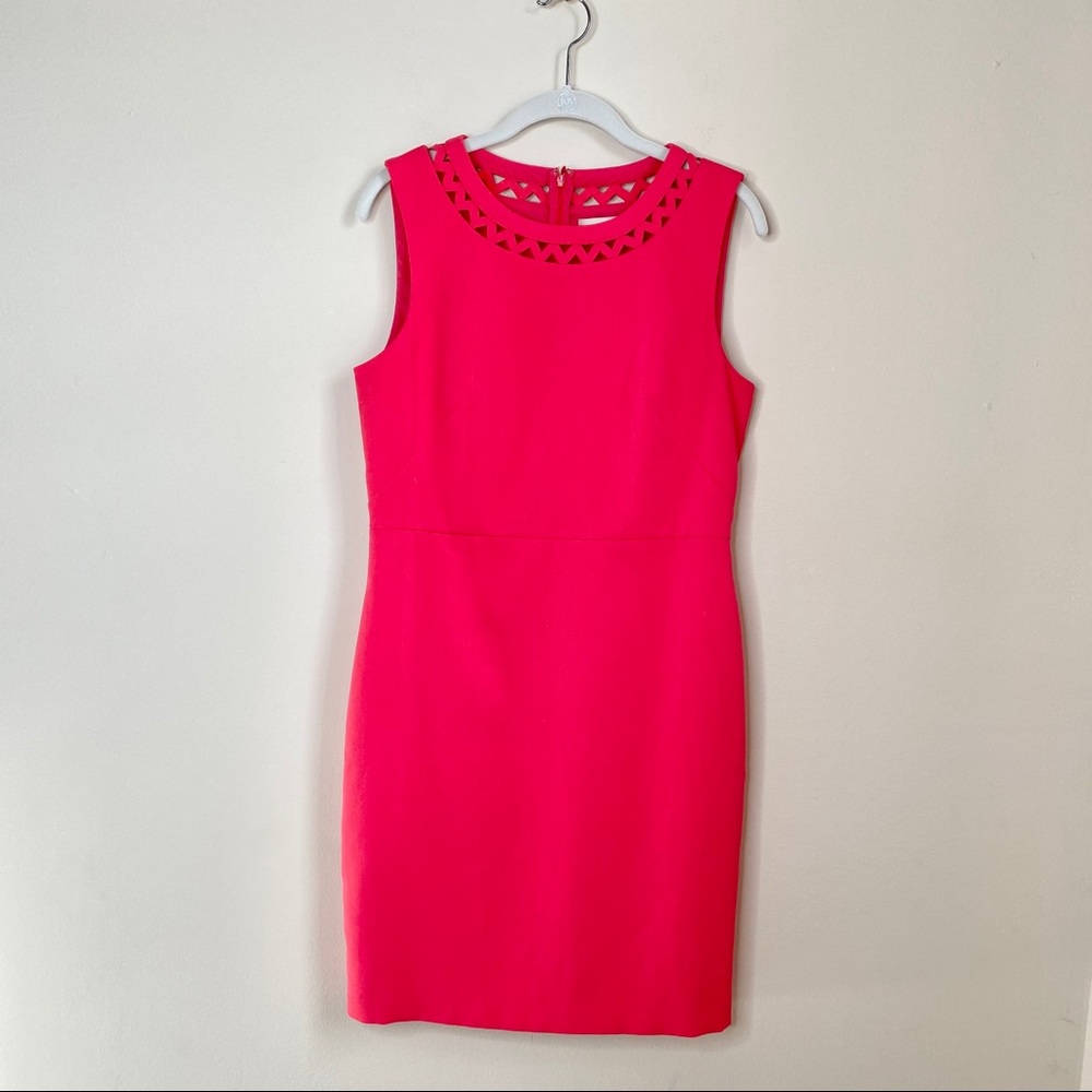 LOFT Hot Pink Work Dress Laser Cut Neckline Size 8
